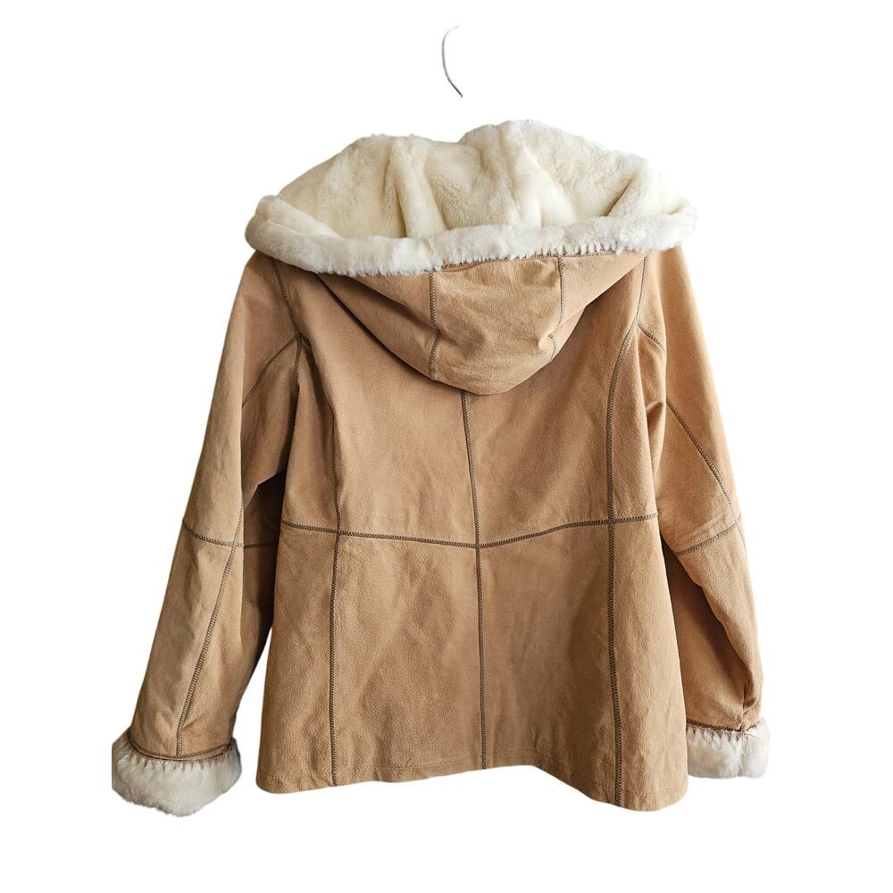 New York Classics ladies tan suede leather coat with hood size large - Picture 2 of 5